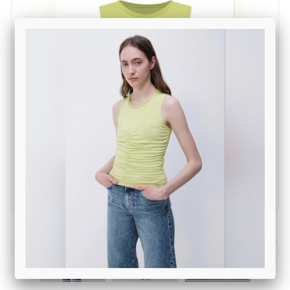 Jonathan Simkhai Kristiana Sleeveless Ruched Tank Top Acid Lime Size small